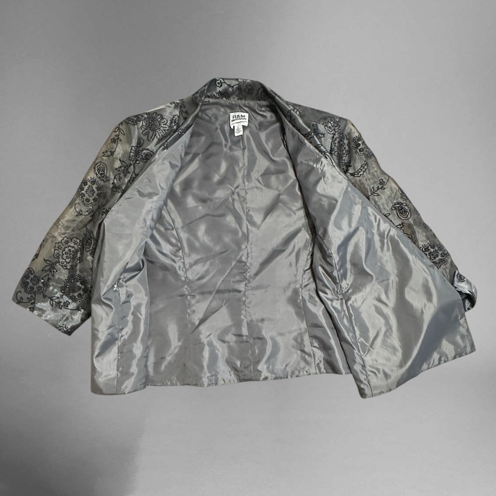 RM Richard's Womens Size 12 Black Floral Blazer 3/4 Sheer Sleeve Embroidered - Picture 3 of 7